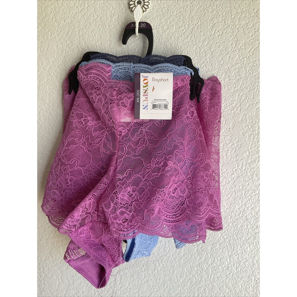 Joyspun Women's XXL 20 Boyshort Panties 3 PACK Scalloped Lace